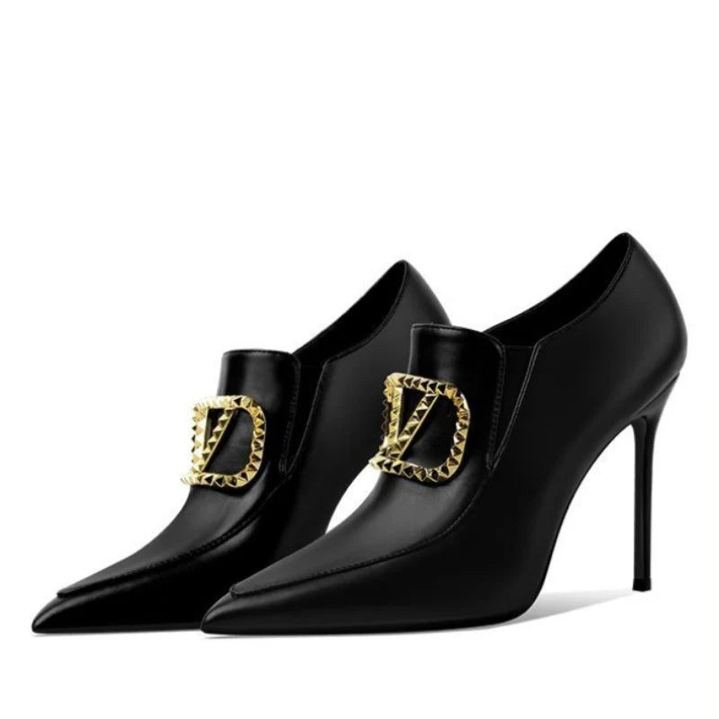 Women's Fashion Pointed Gold Buckle High Heels