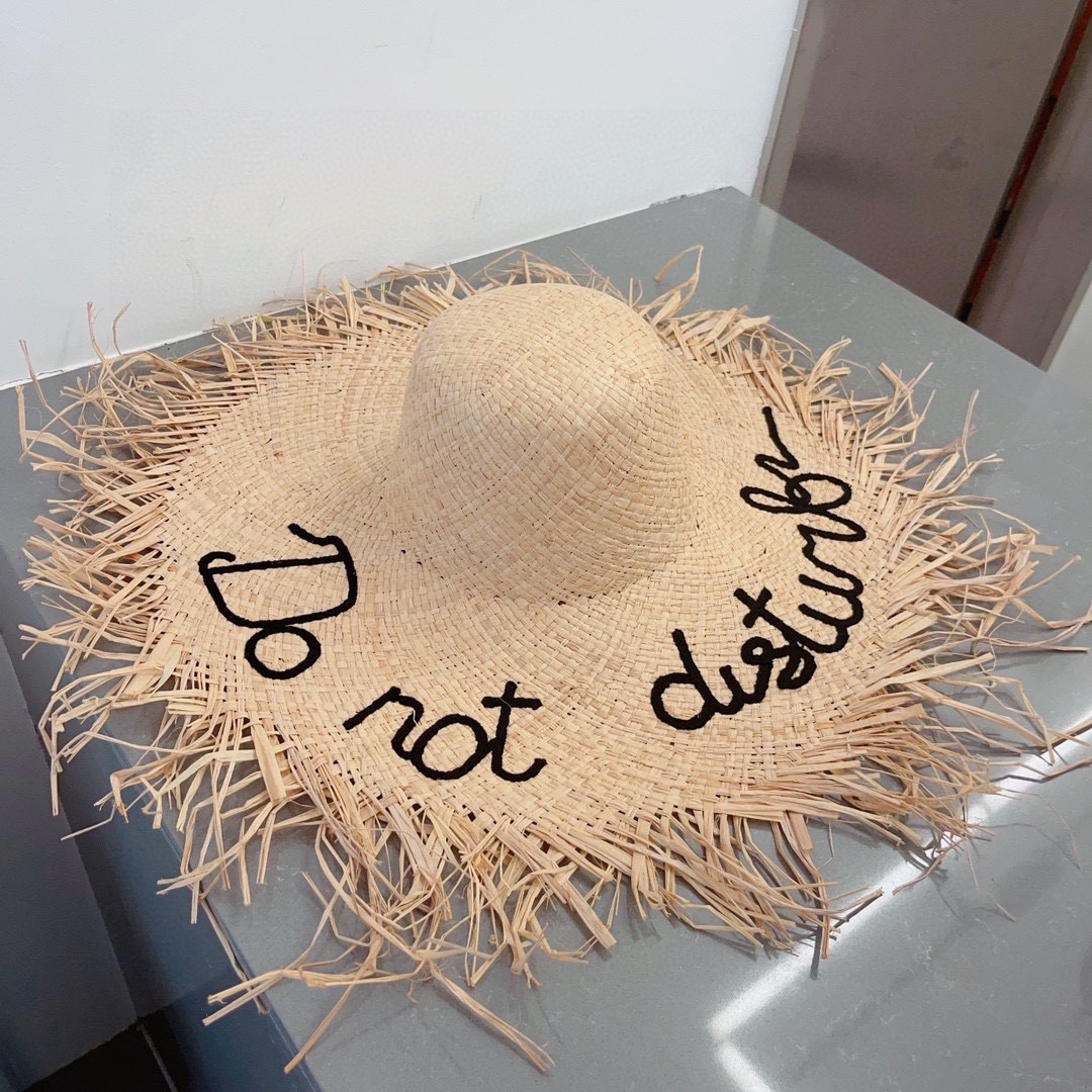 Ladies New Style Fur-edged Large Brim Raffia Hat