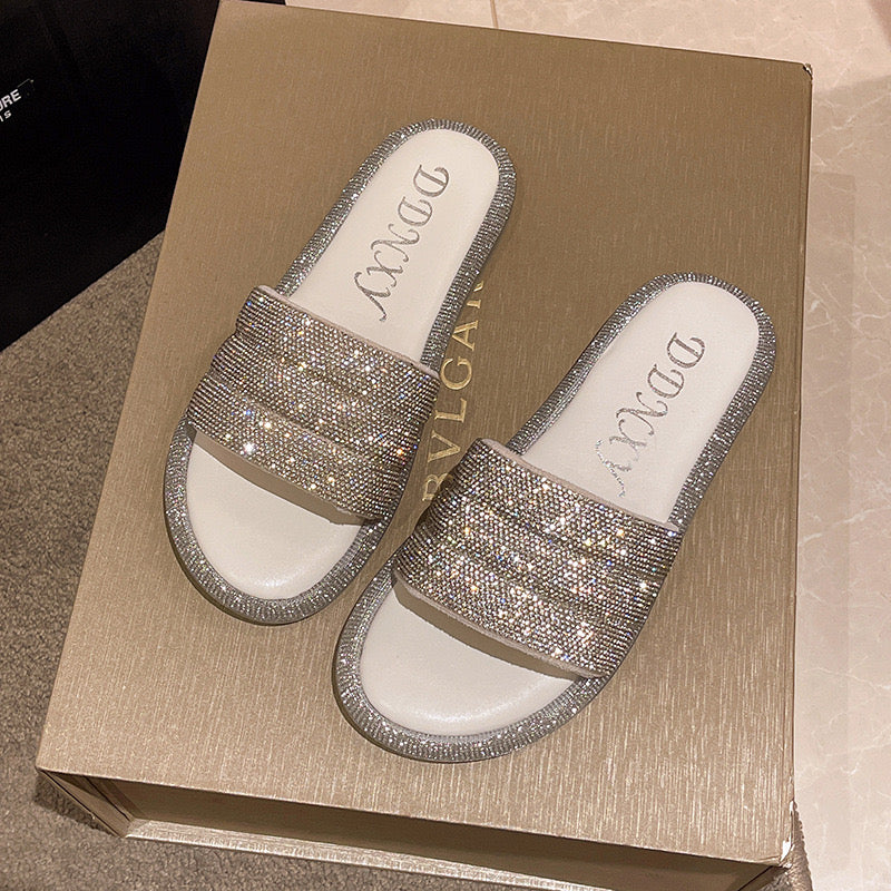 Women's Super Sparkling Rhinestone Flat Slippers