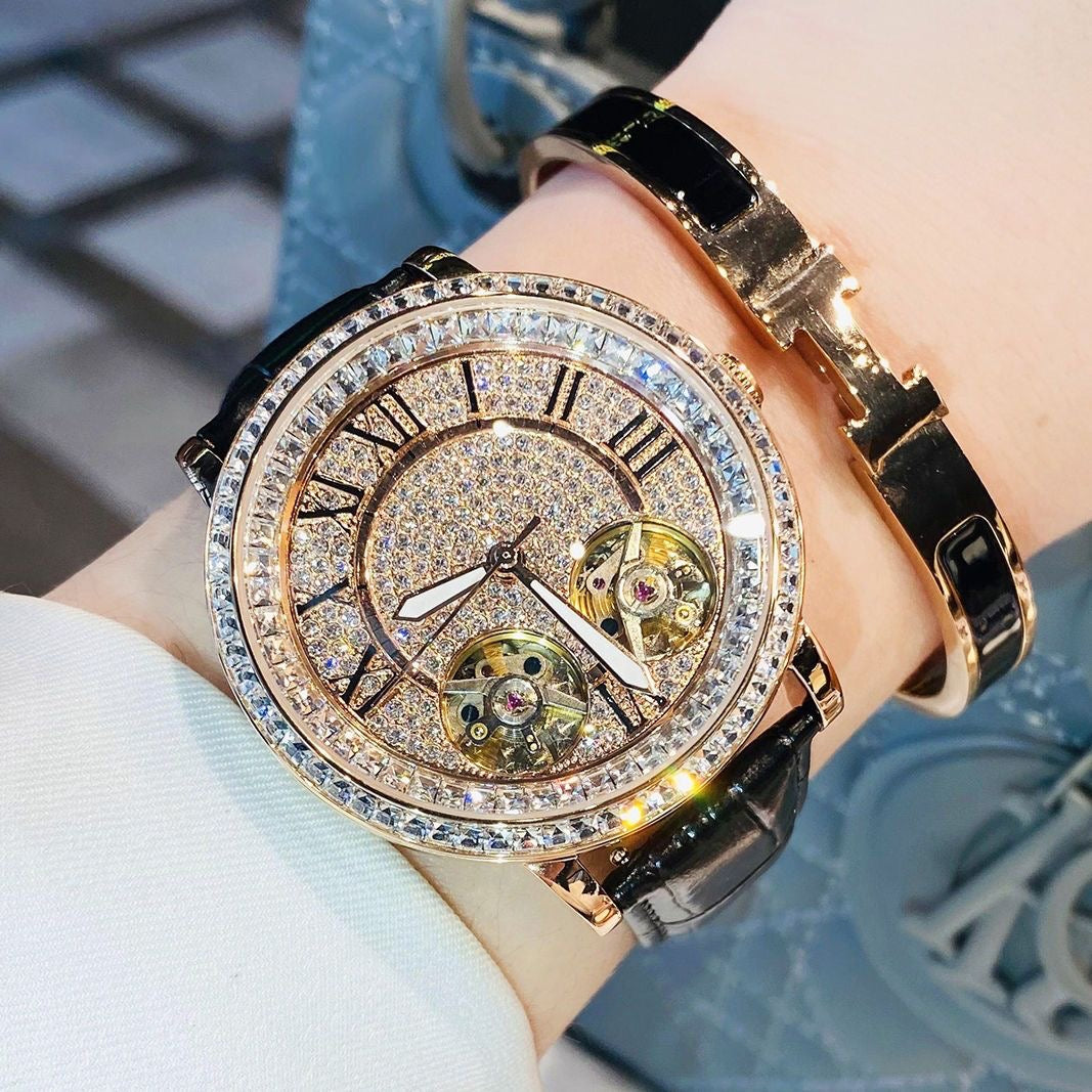 DAVENA Ladies Large Mechanical Rhinestone Watch